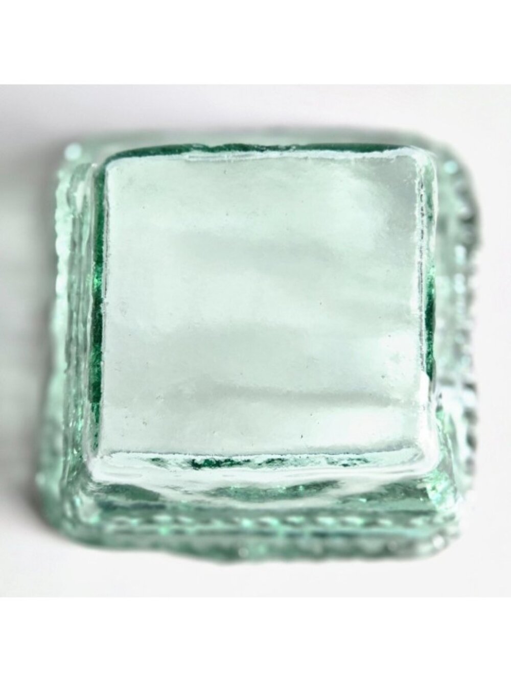Square Green Recycled Glass Bowl Approximately 7" Square x 3" deep w/Cut Outs - Picture 5 of 9